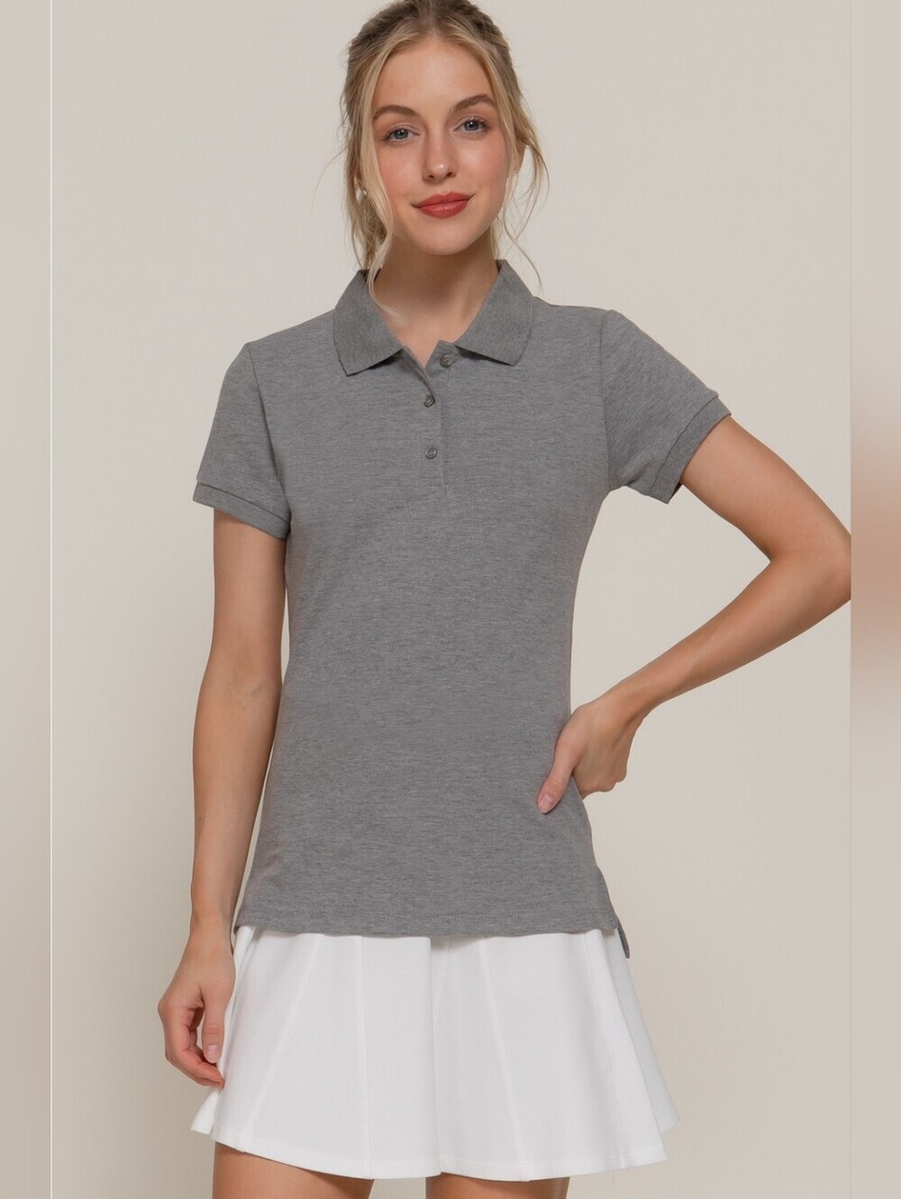 Active USA Short Sleeve Classic Pique Polo Top - Dark Heather Grey